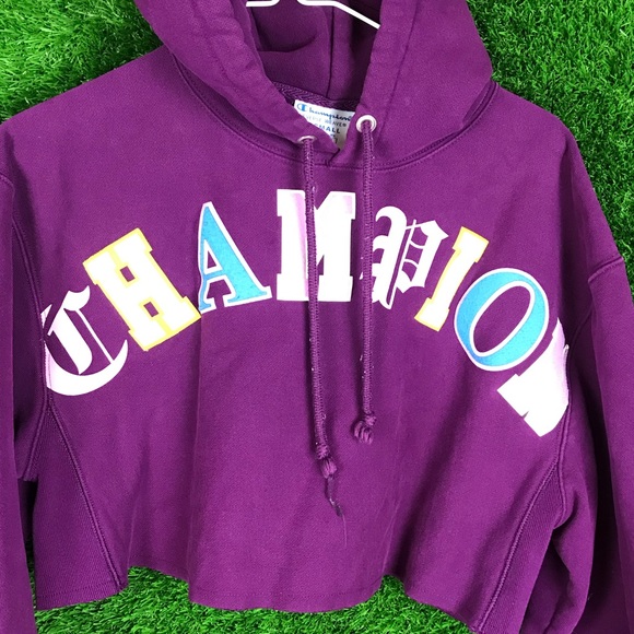 Champion Reverse Weave Crop Top Hoodie Sweatshirt - Picture 3 of 5